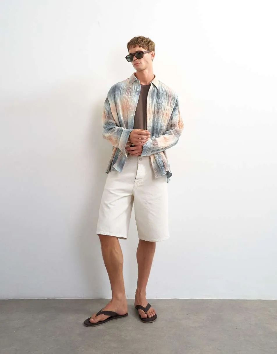 Topman oversized fit crinkle check shirt in grey