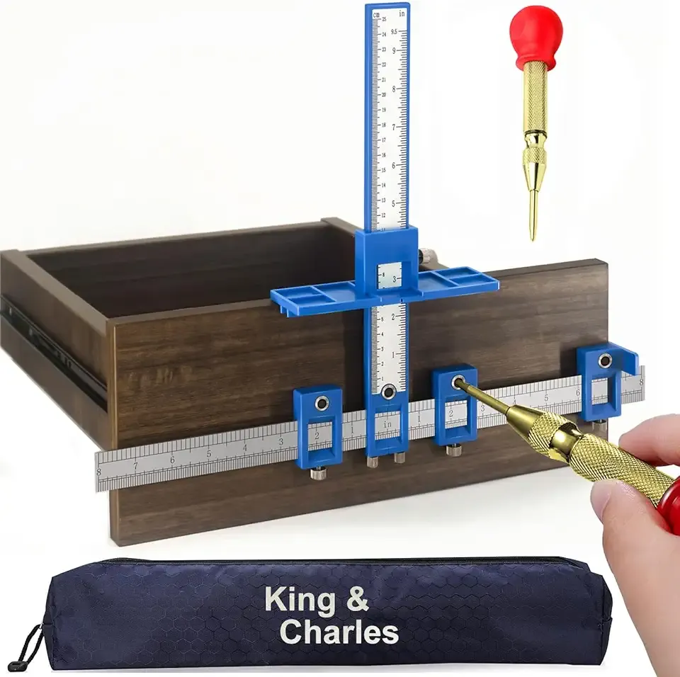 King&Charles Cabinet Hardware Jig, Cabinet Handle Jig with Automatic Center Punch, Avoid Jitter Caused by Direct Drilling. Use for Handles and Pulls on Drawers/Doors, Perfect Set.