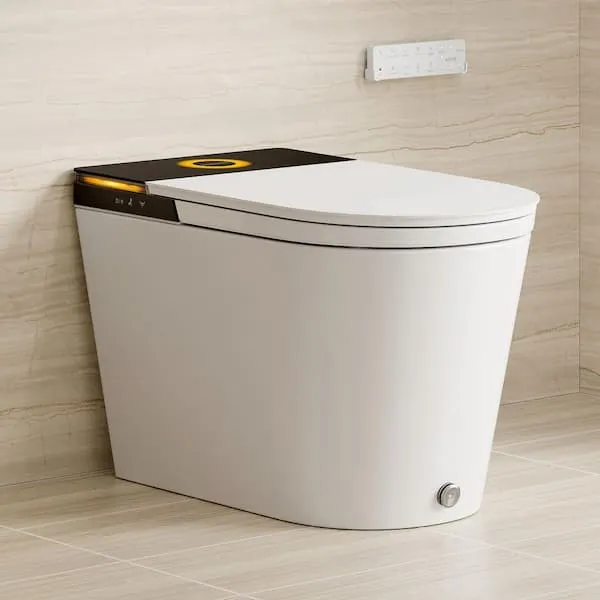 HOROW 1.0/1.28 GPF Elongated ADA Smart Bidet Toilet in White w/ Auto Open/Flush, Foam Shield, Blackout Flush, Pump Assisted