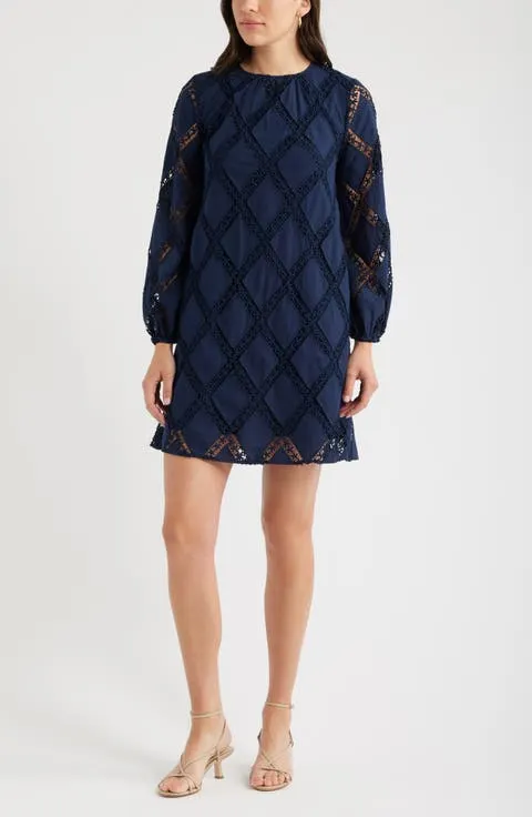 Caslon® Lace Lattice Bracelet Length Cotton Dress