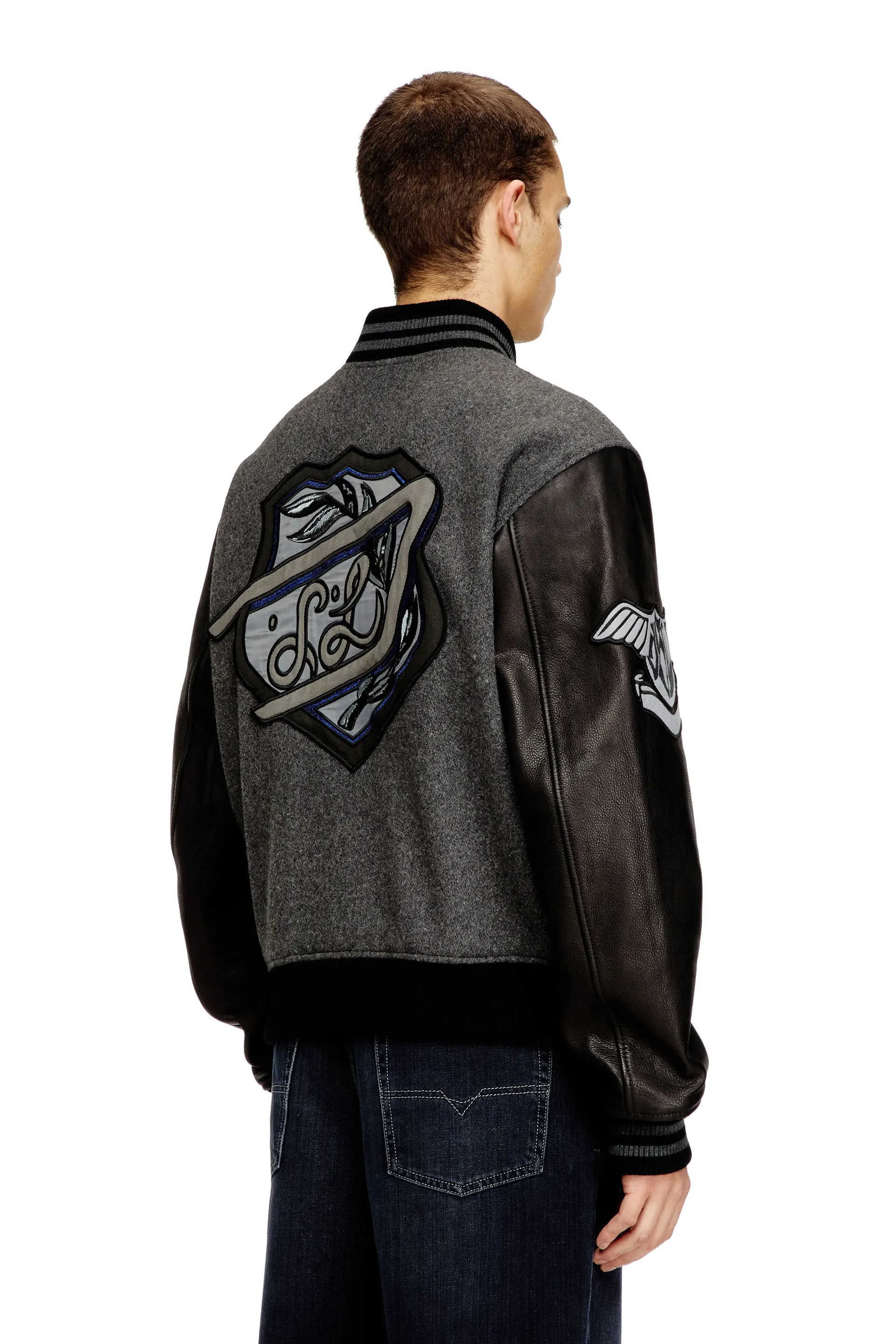 Varsity jacket in wool and leather