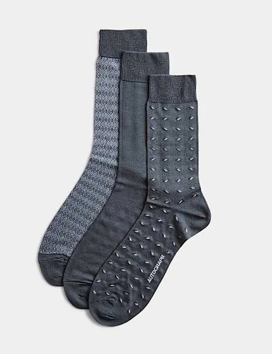 3er-Pack Merzerisierte Socken aus Baumwollmischung mit verschiedenen Designs