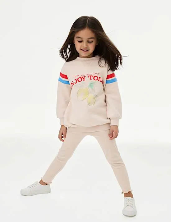 2-tlg. Outfit mit Leggings mit hohem Baumwollanteil und Zitronenmuster (1–8 J.)