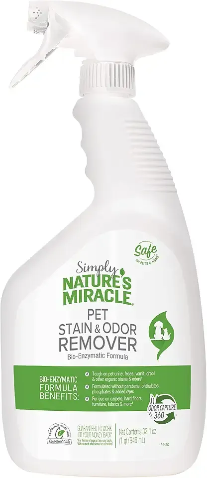 Nature's Miracle Simply Pet Stain and Odor Remover, 32 Ounce, Made with 86% Plant-Derived Surfactants