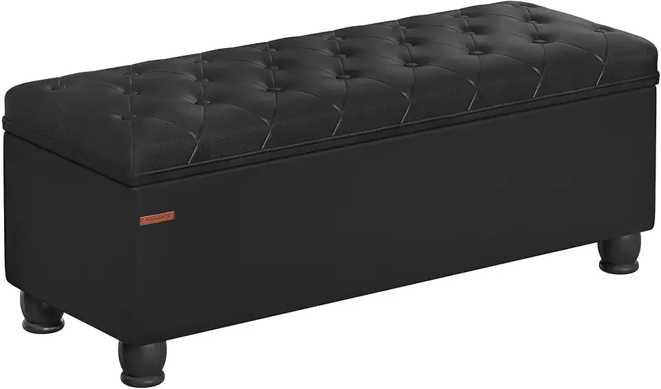 Storage Ottoman, Storage Bench, Tufted Entryway Bedroom Bench, 17.7 x 46.5 x 17.7 Inches, Hinges Easy Lid Operation, Wooden Legs, Synthetic Leather, Loads 330 lb, Classic Black ULOM071B01