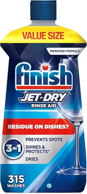 Finish Jet-Dry Dishwasher Rinse Aid, Compatible with Dishwasher Detergent, Prevents Spots & Residues, Dries, Shine & Protects, 32 oz, 315 washes