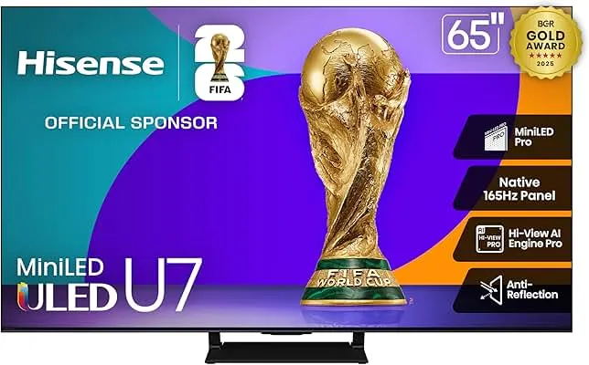 Hisense 65" U7 Mini-LED ULED 4K UHD Best Premium Gaming Google Smart TV (65U75QG, 2025 Model) - QLED, Native 165Hz, VRR 288, Up to 3000 Nits, HDR10+, Dolby Vision IQ · Atmos, IMAX Enhanced, 2.1.2 Ch