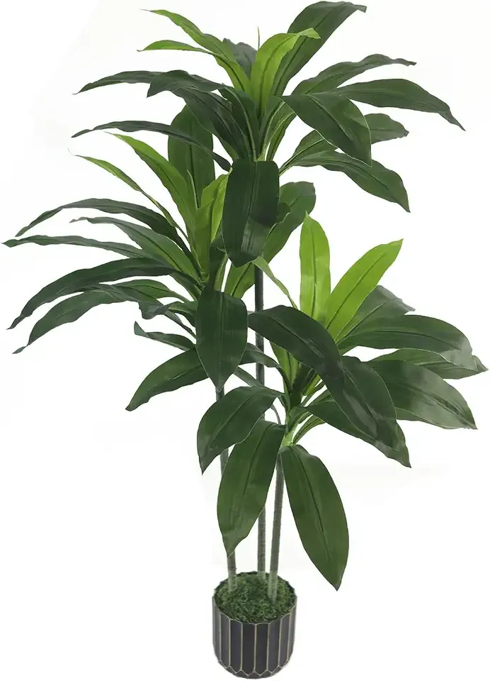 4FT Artificial Dracaena Tree with Black Pot, Faux Plants Indoor | Large Artificial Plants Indoor for Home Decor, Floor Plant for Living Room Office, Zero Maintenance Fake Tree