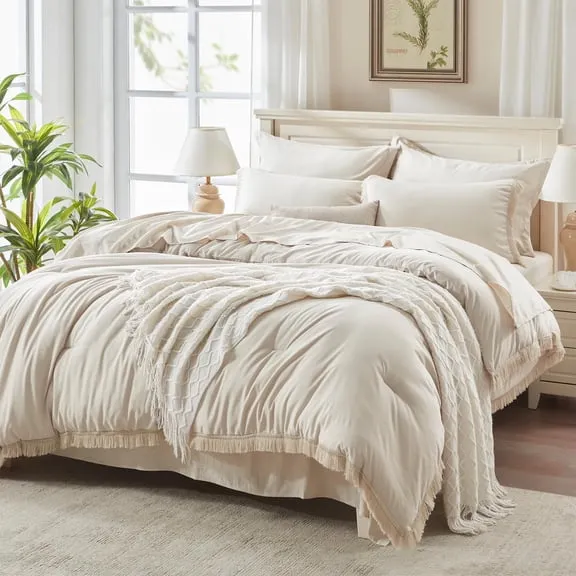Best seller Andency King Size Comforter Sets Beige - 7 Pieces Bed in a Bag Soft Fluffy Bedding Comforter Sets for King Size Bed - Lightweight Cream Boho Tassel Bed Set with Comforter, Sheets, Pillowcases & Shams $64.99 Was $79.99