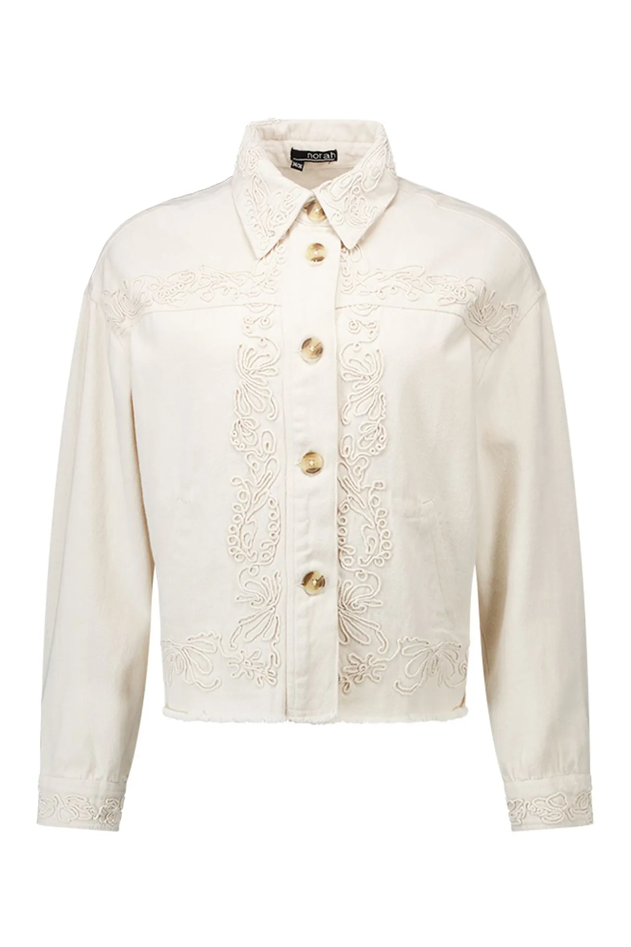 Ecru denim jas met borduursels