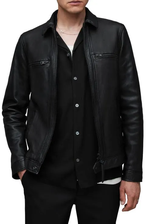AllSaints Luck Slim Fit Leather Jacket