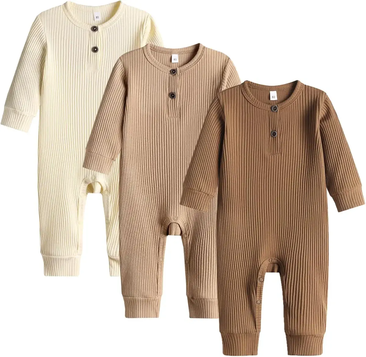 Bafeicao Baby Boy Girl 2/3 Pack Solid Romper Ribbed Short/Long Sleeve Bodysuit Jumpsuit Infant Knitted Outfits Clothes