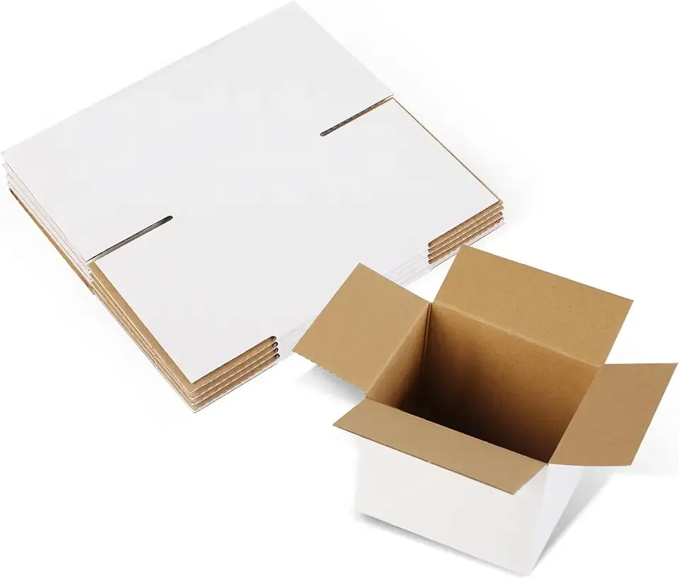 Shipping Boxes,8x6x4inches 5 PCS Shipping Boxes,White Corrugated Cardboard Boxes for Packing, Mailing, Moving,Gifts & Storage,Heavy-Duty（White ）
