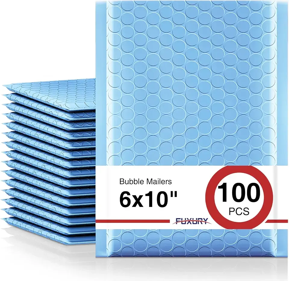Fuxury 100Pcs Bubble Mailers 6x10" Light Blue Shipping Padded Envelopes