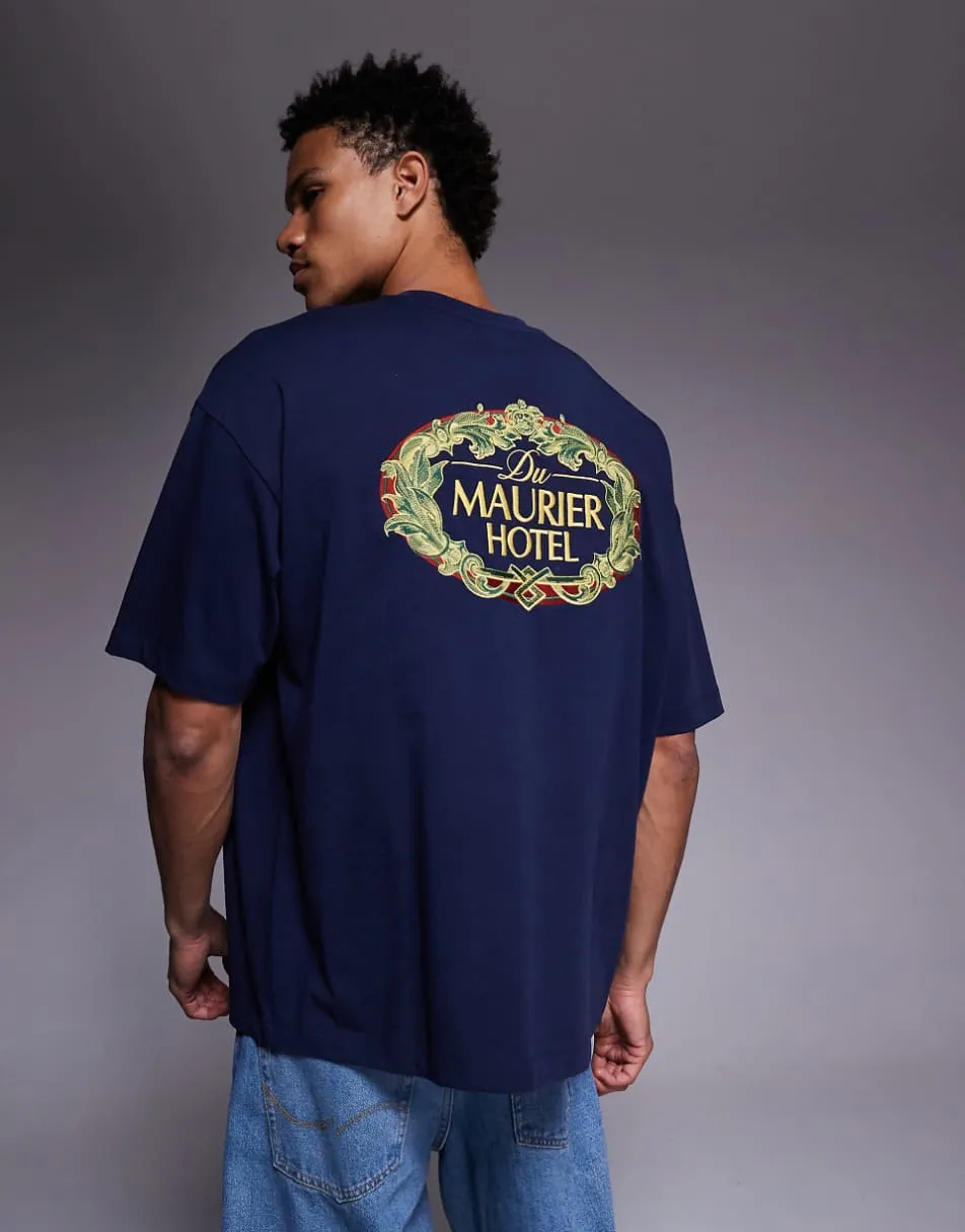 ASOS DESIGN heavyweight oversized t-shirt with text embroidery in navy