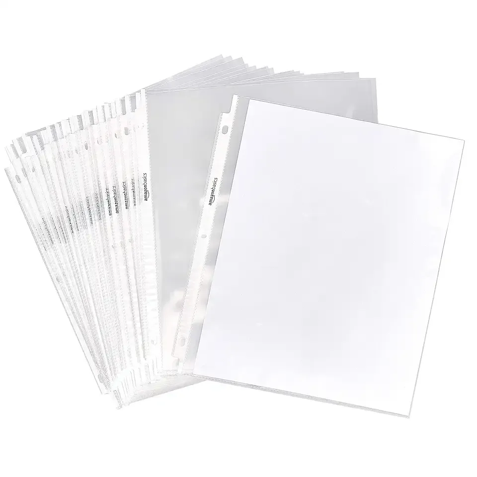 Amazon Basics Sheet Protectors for 3 Ring Binder, Heavyweight, Acid-Free, Clear Plastic Sleeves, Letter Size, 8.5 x 11 Inch, 100-Pack