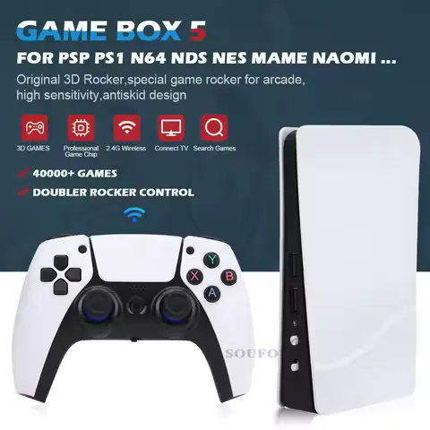 NEW GB5 Video Game Console 64GB/128GB 40000 Free Games HD TV Game Box 5 Two Gamepads For PS1/PSP/MAME Arcade Gaming Stick