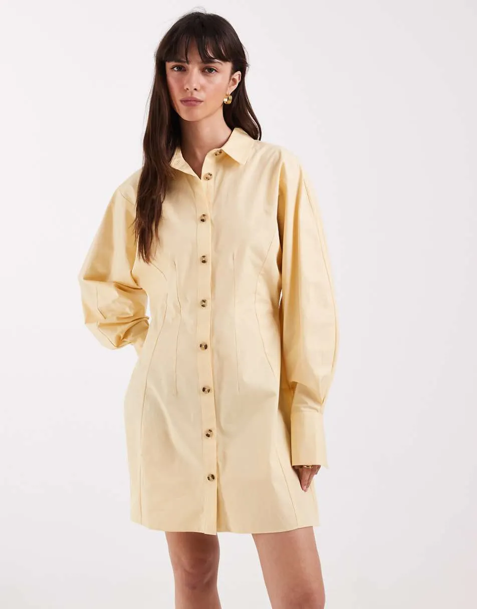 ASOS DESIGN mini shirt dress with cinched waist in buttermilk