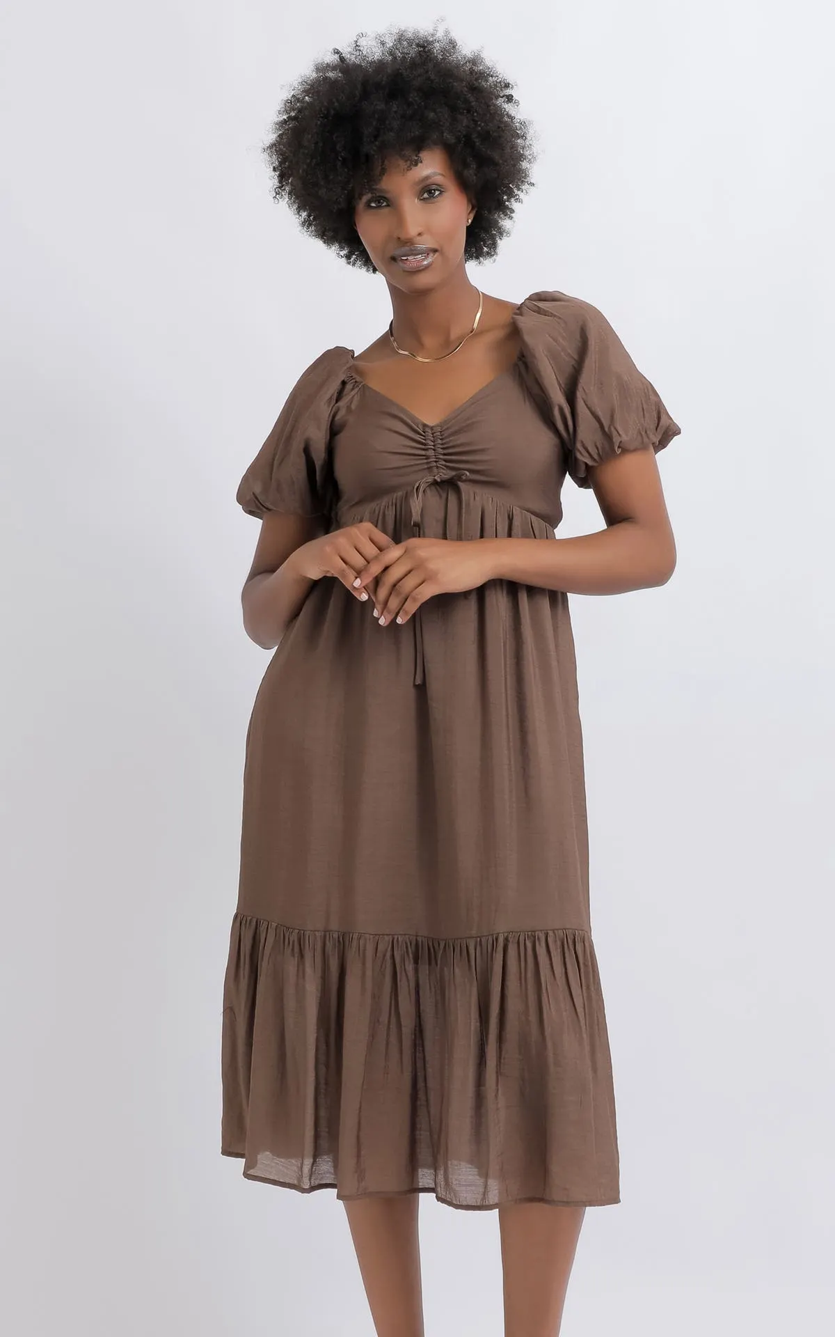 Voile Ruched Tie Front Dress