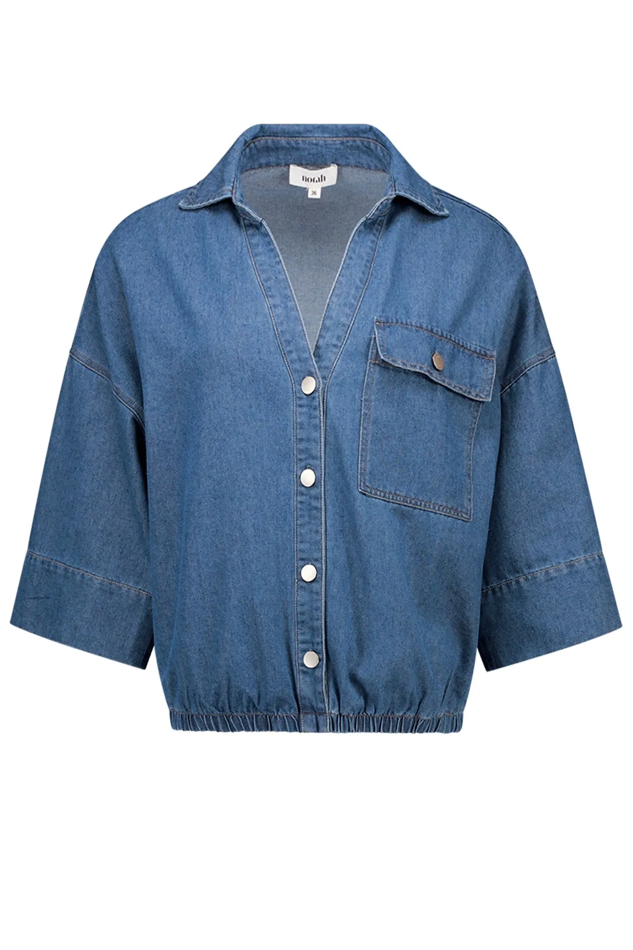 Blauwe denim blouse met elastische band