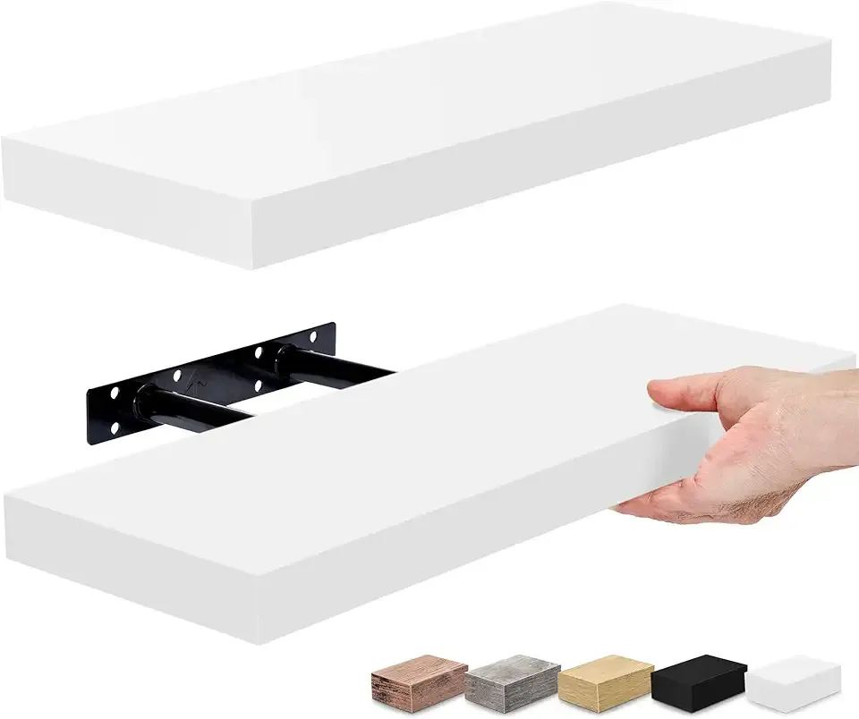 Floating Shelves for Wall, Bathroom Shelves Wall Mounted for Kitchen, Bedroom, Bathroom Storage Over Toilet, Hanging Book Shelf for Wall Home Decor Living Room (White, 2 Pack)