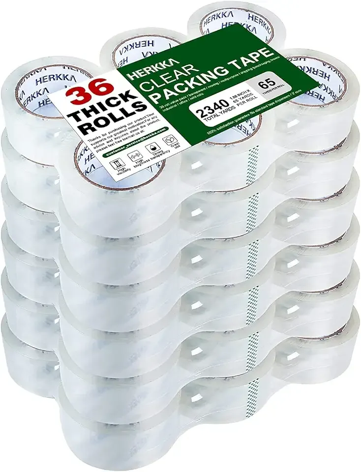 HERKKA Clear Packing Tape, 36 Rolls Heavy Duty Packaging Tape for Shipping Packaging Moving Sealing, Thicker Clear Packing Tape, 1.88 inches Wide, 65 Yards Per Roll, 2340 Total Yards