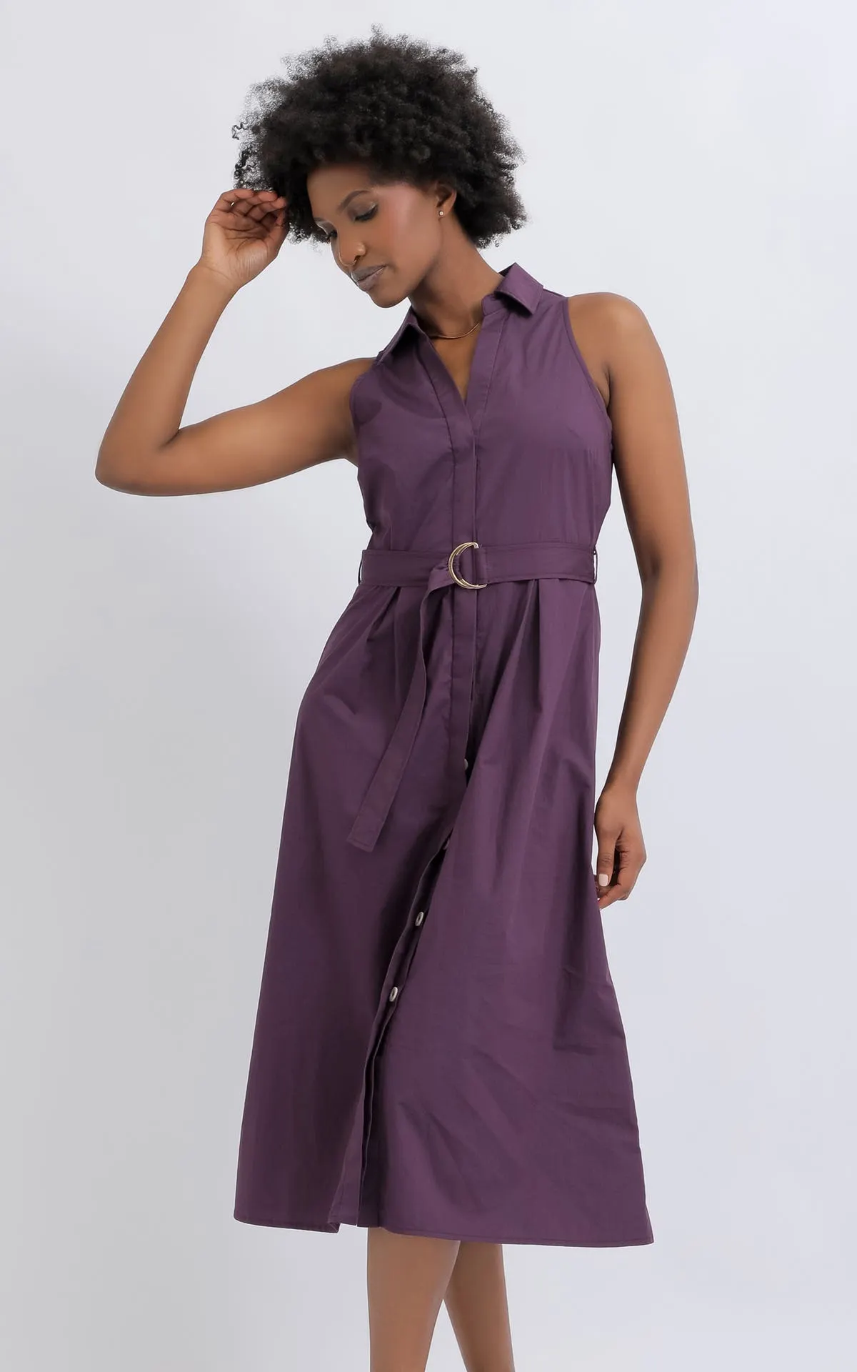 Cotton Poplin Sleeveless Shirt Dress