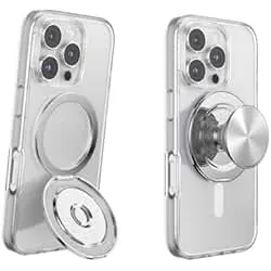 PopSockets Kick-Out Grip for MagSafe, Phone Grip with Built-in Phone Stand, Adjustable Kickstand for Portrait or Landscape, Strong Magnetic Hold, Wireless Charging Compatible - Silver