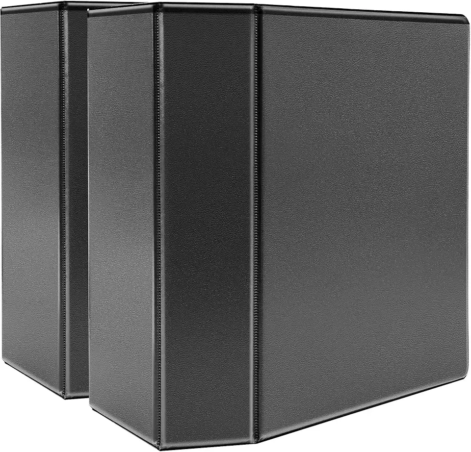 Amazon Basics 5 inch Binder, Heavy Duty, 3 Ring, Customizable View, D-Ring, 2-Pack, Black