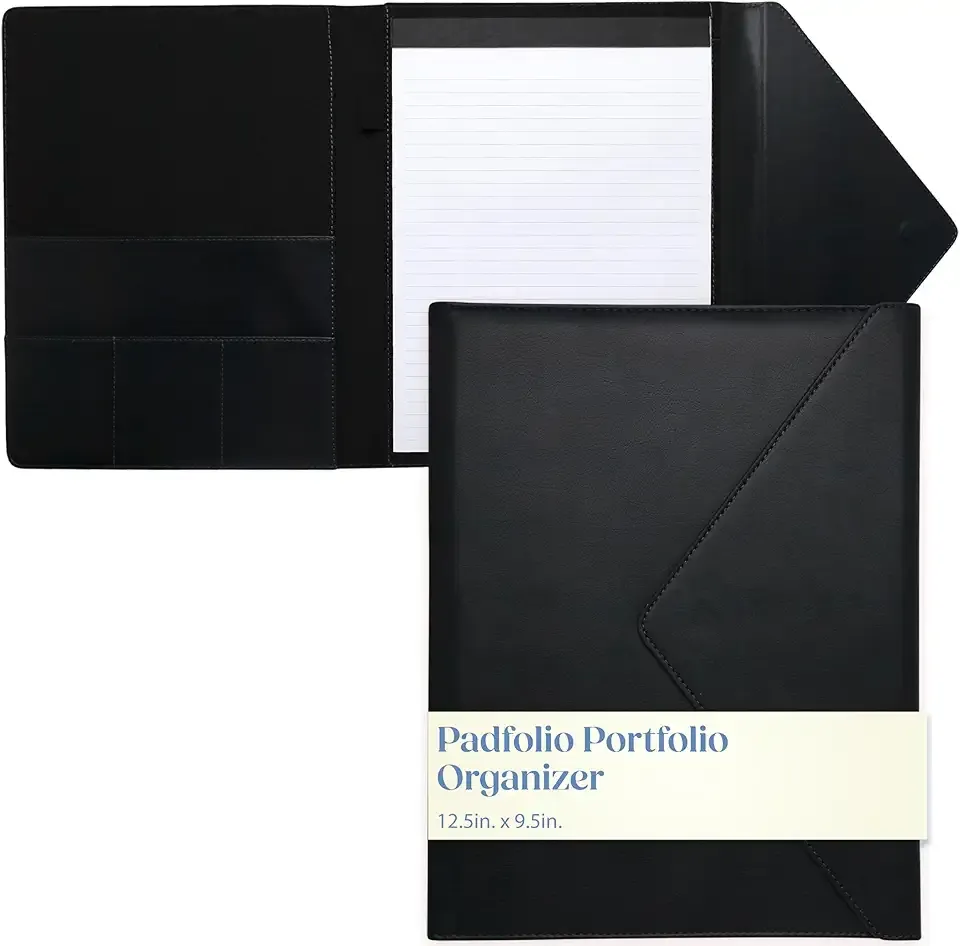 Eccolo USA Padfolio Portfolio Organizer Binder - 12.5'' x 9.5'' Hardcover Business Padded Padfolio Cork or PU Envelope Design, Size 12.5X9.5, Navy