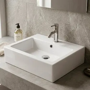 Lavabo sobre encimera o suspendido de porcelana blanca SEVILLA 560X450X160