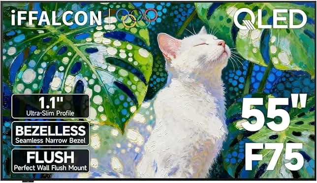 iFFALCON 55-Inch Class QLED 4K F75 Smart TV, Ultra-Slim 1.1'' Floating Picture Frame TV, Seamless Wall-Mount Installation | Dolby Vision IQ, 144Hz, Google TV, Alexa | Works w/Legacy Devices