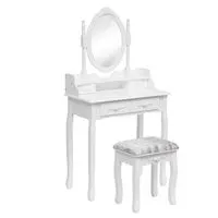 3 tlg. Schminktisch mit 4 Schubladen, Spiegel & Hocker HDT05-WEI weiß