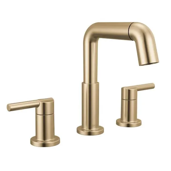 Nicoli Gold Pull-Down Spout 8 in. Widespread Double Handle Bathroom Faucet Drain Included in Champagne Bronze