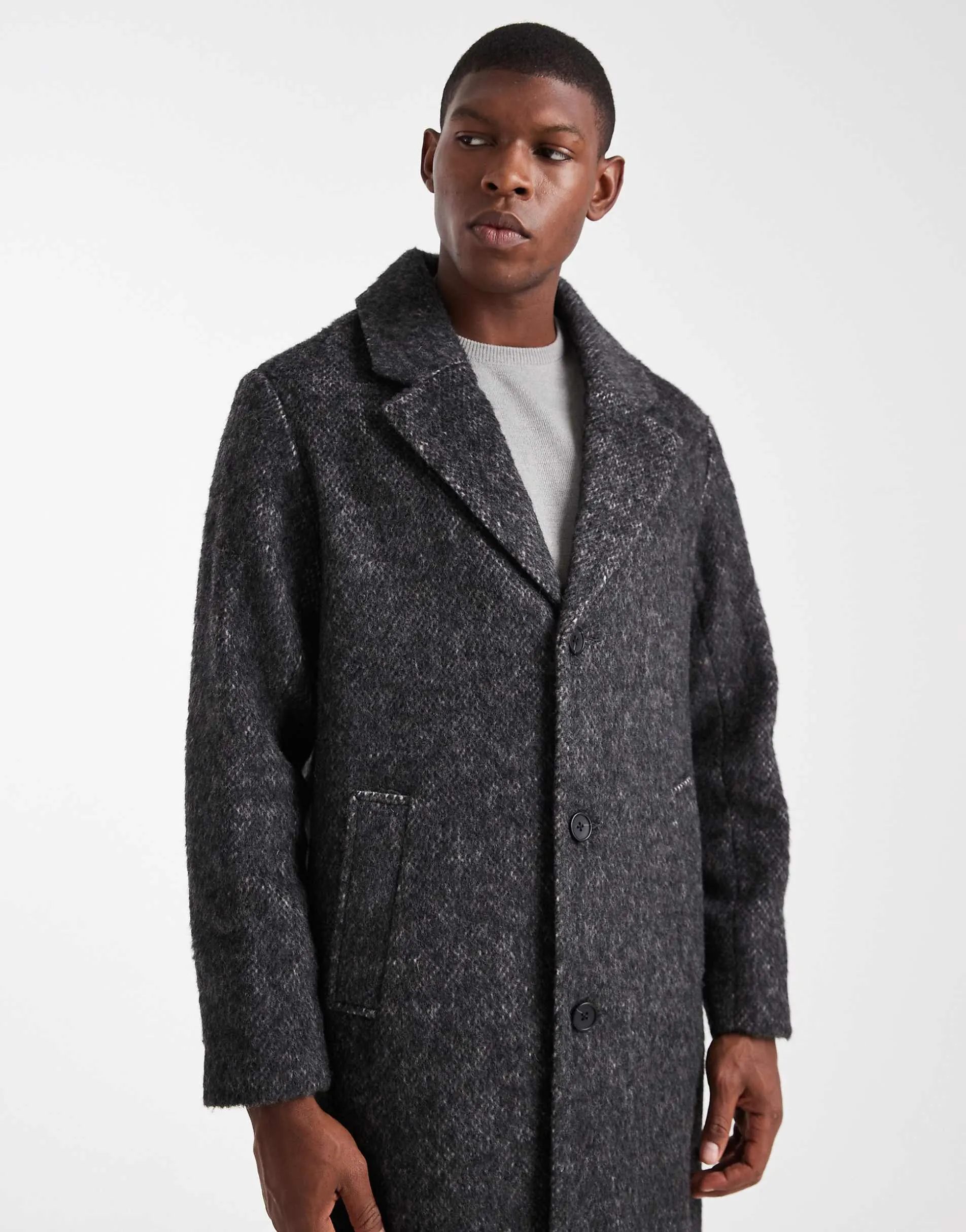 ASOS DESIGN longline overcoat in wool blend in charcoal