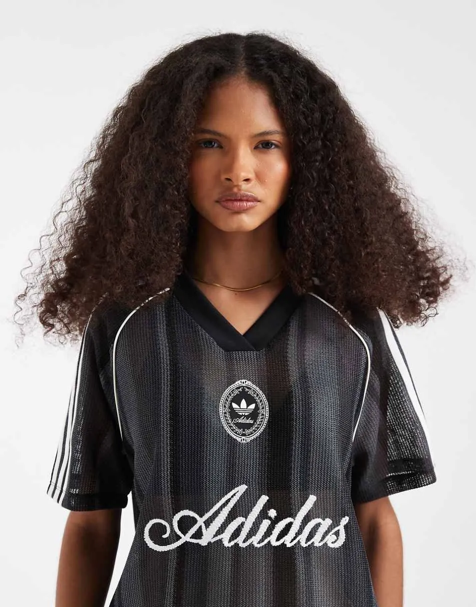 adidas Originals crochet football top in black stripe