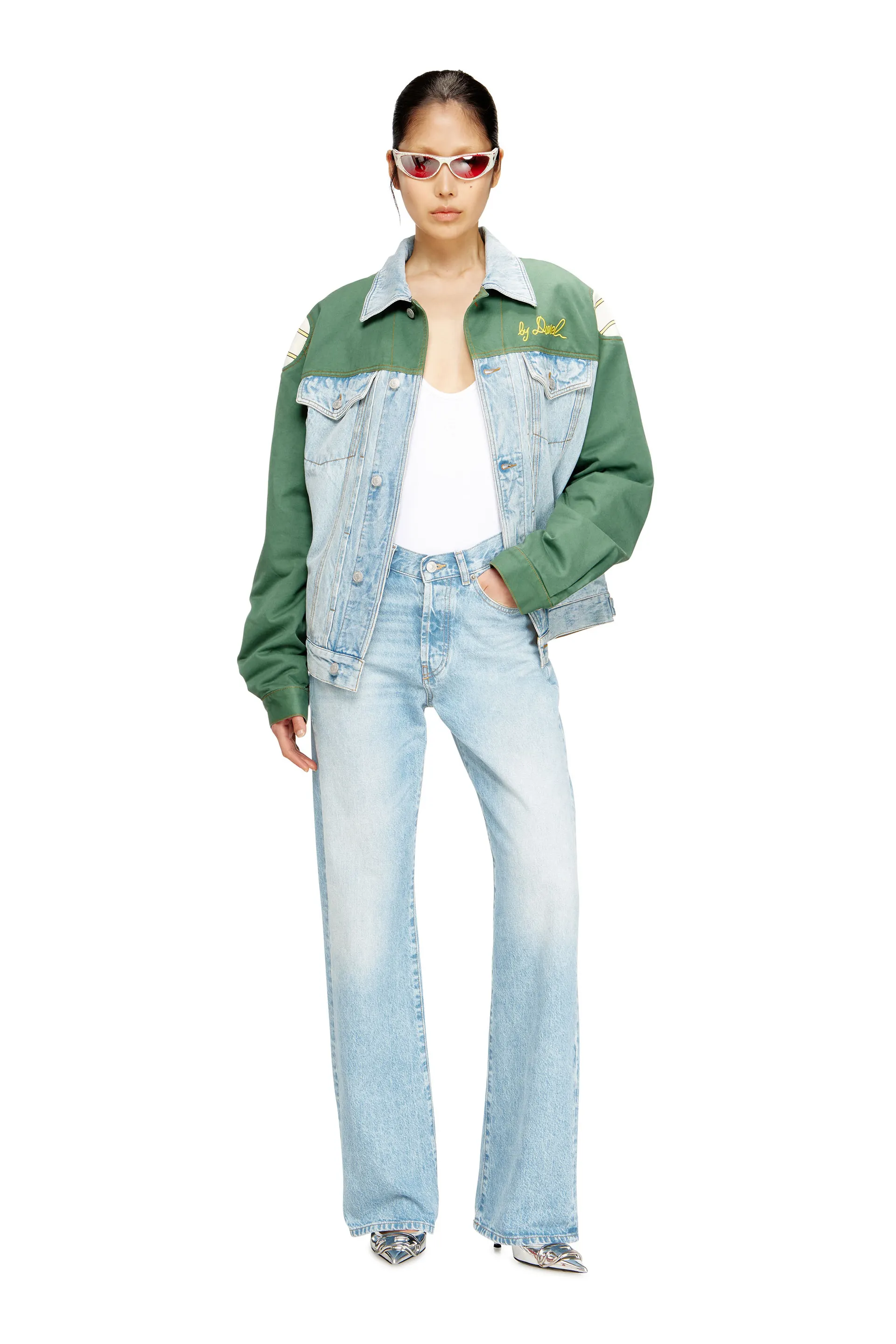 Denim jacket with cotton insert