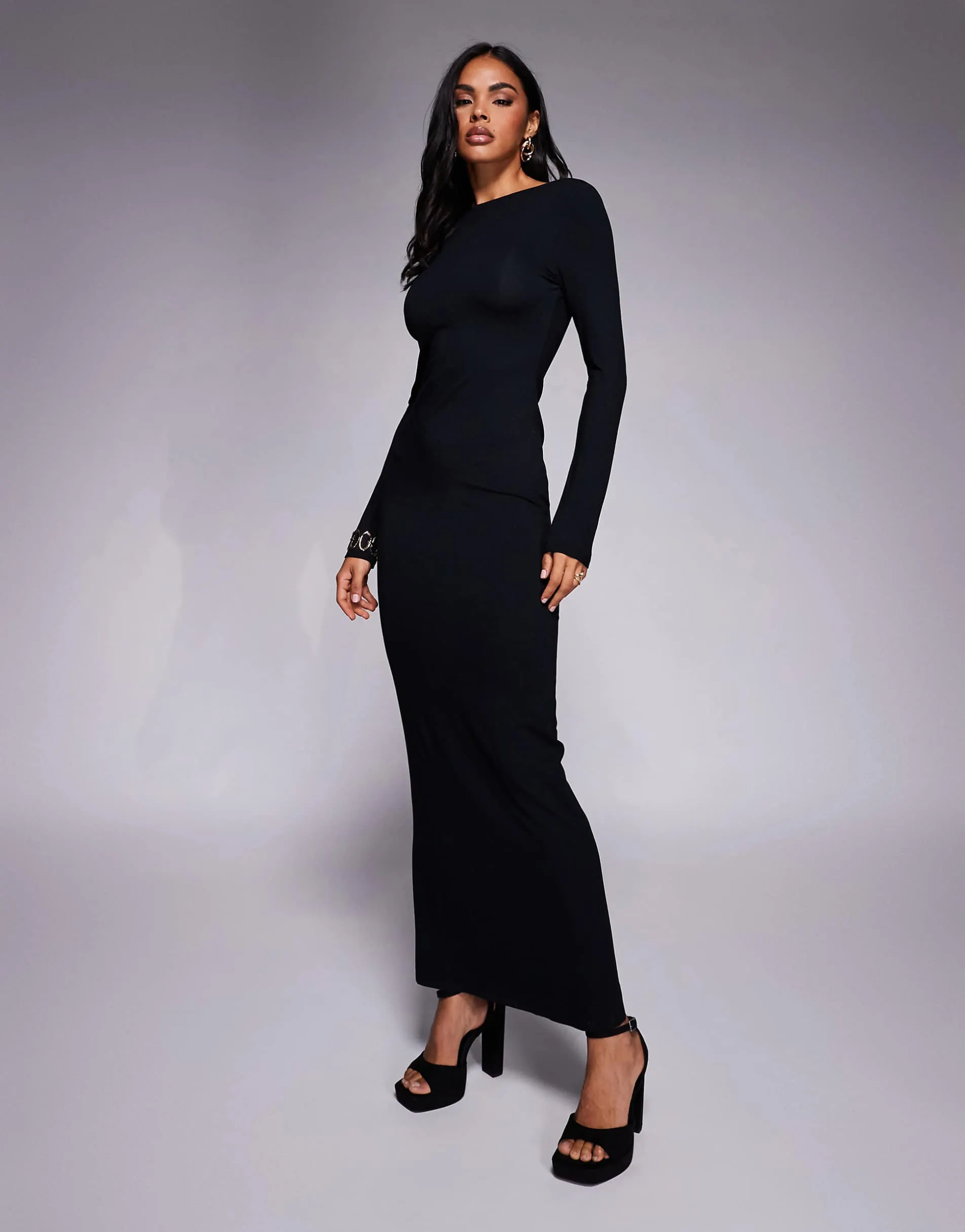 ASOS DESIGN plunge back maxi slash neck dress in black