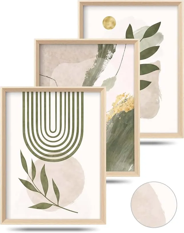 HesenDot Sage Green Framed Wall Art Set of 3,12x16IN High Wood Frame Design | Minimalist Botanical Abstract Canvas Prints, Neutral Boh…