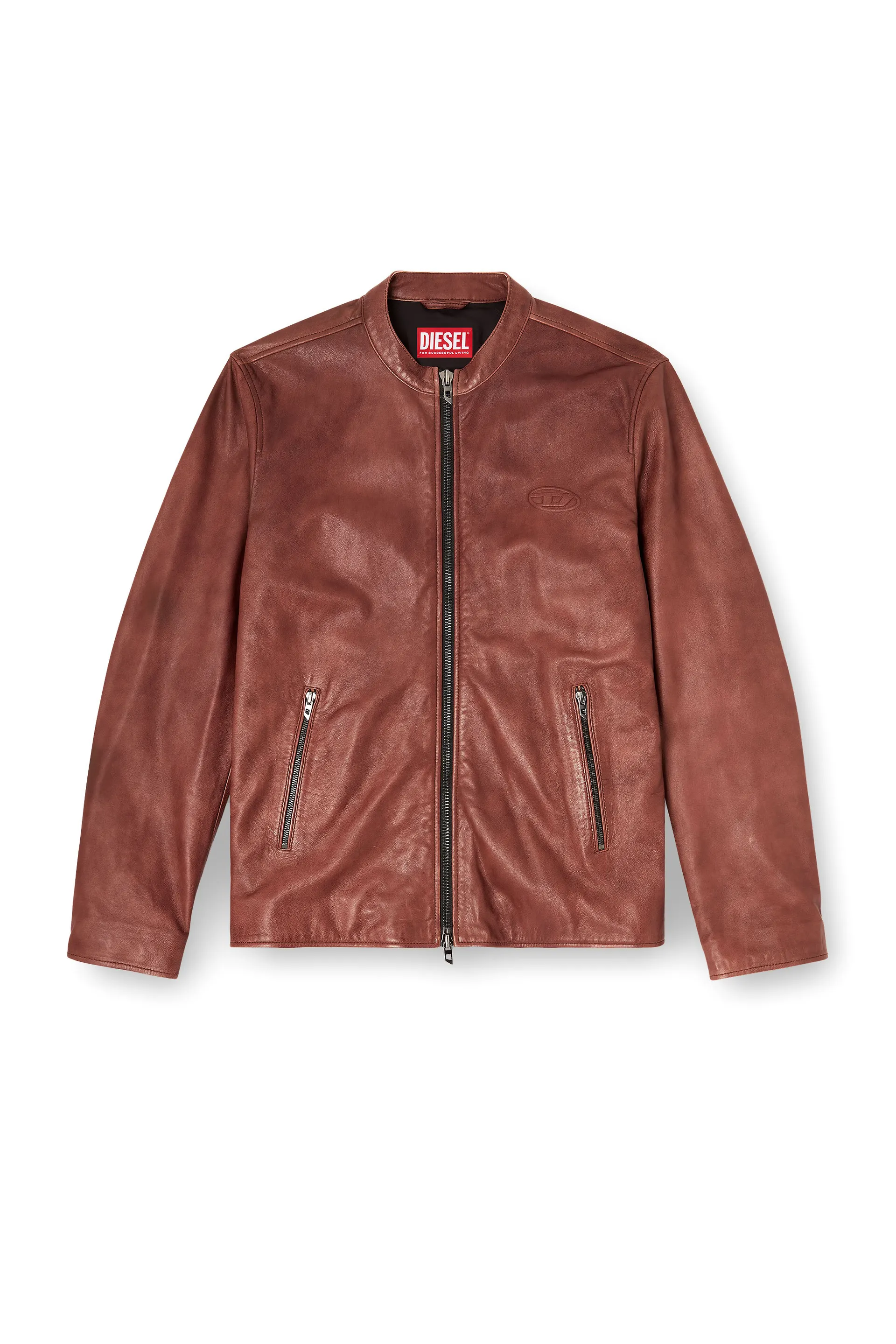 Leather biker jacket with archival logo