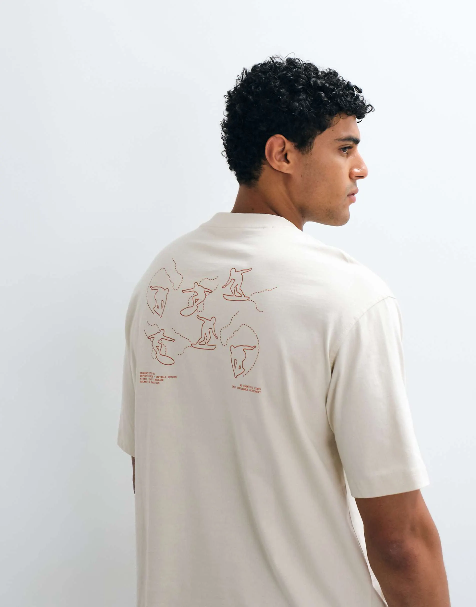 Selected heavyweight boxy fit t-shirt with brown surf backprint in cream