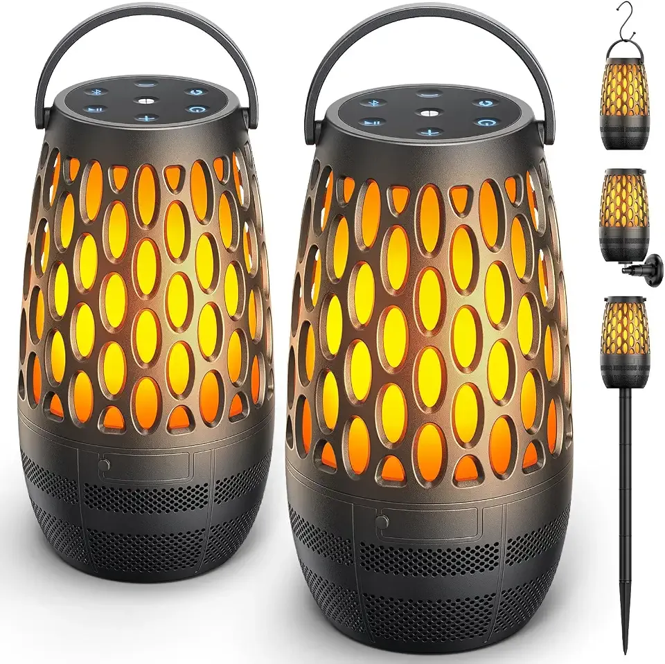 Outdoor Lantern Bluetooth Speakers with Flame Light, IPX6 (2 Pack)