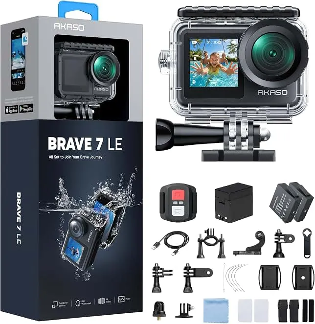 AKASO Brave 7 LE 4K30FPS 20MP WiFi Action Camera with Touch Screen EIS 2.0 Zoom Remote Control 131 Feet Underwater Camera with…