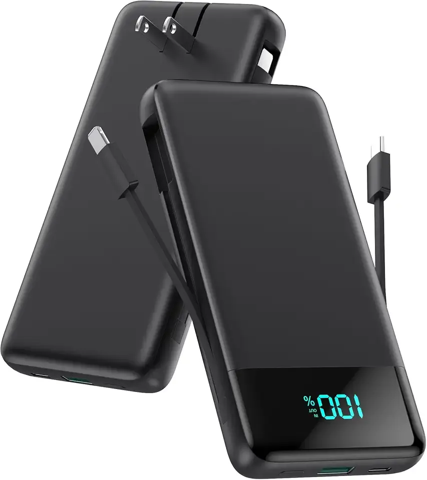 Portable Charger for iPhone with Built-in Cables and Wall Plug,Upgraded 13800mAh Fast Charging USB C Power Bank,4 Outputs Slim Travel Essential Battery Pack for iPhone 17/16/15/14/13,Galaxy,Android