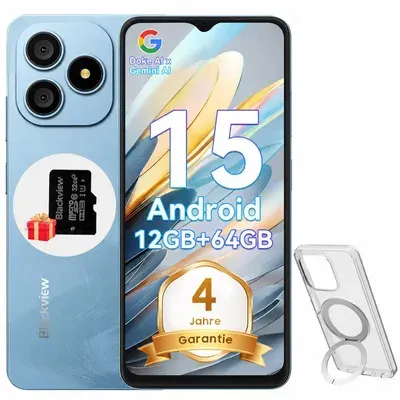 Blackview Wave 9C 6.56" Handy Ohne Vertrag, 12+64GB, 5000mAh, Dual SIM, Android 15, 1080P, Face ID, Fingerabdruck-Entsperrung