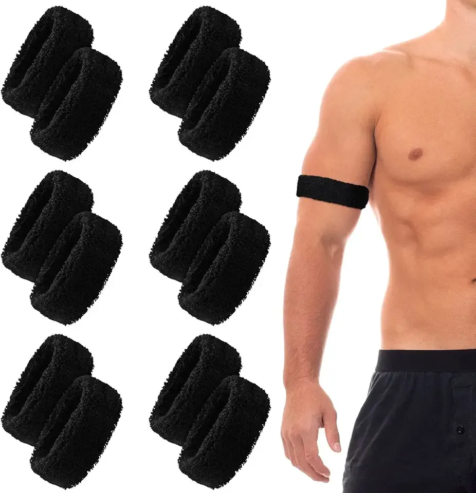 Lewtemi 12 Pieces Bicep Bands for Men, Arm Sweatbands, Sports Armbands for Football, Basketball & Running, Soft Stretchy Sweat Absorbing, 1 Inch