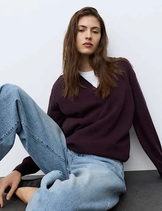 Relaxed Fit Strickoberteil aus reinem Kaschmir