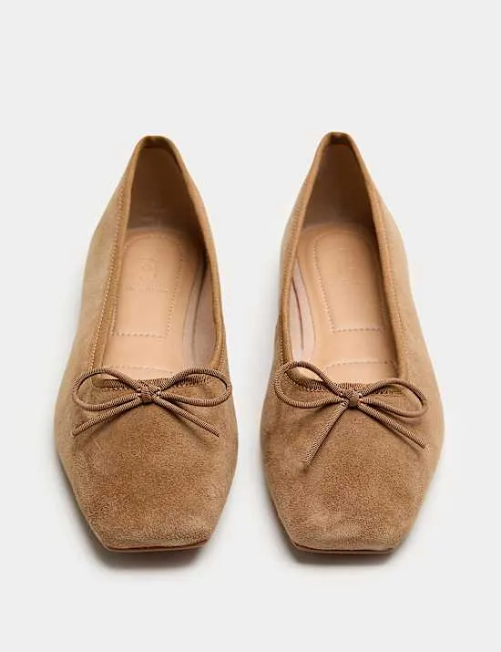 Suede Flat Square Toe Ballet Pumps