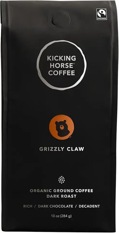Kicking Horse Coffee, Grizzly Claw, Dark Roast, Ground, 10 oz - Certified Organic, Fairtrade, Kosher Coffee