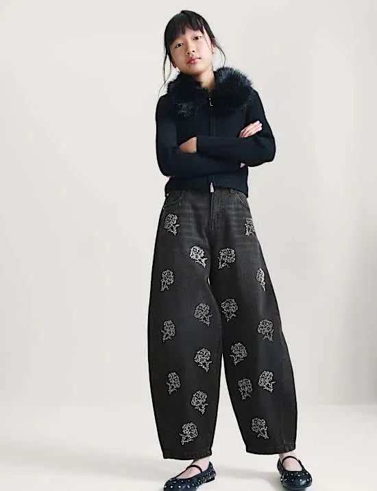 Diamanté Rose Denim-Jeans mit Barrel-Bein (6–16 Jahre)